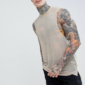ASOS DESIGN Super longline sleeveless tshirt with dropped armhole in fine mesh